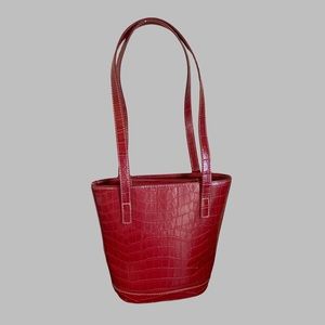 Vintage Cherry Red Faux Croc Shoulder Bag